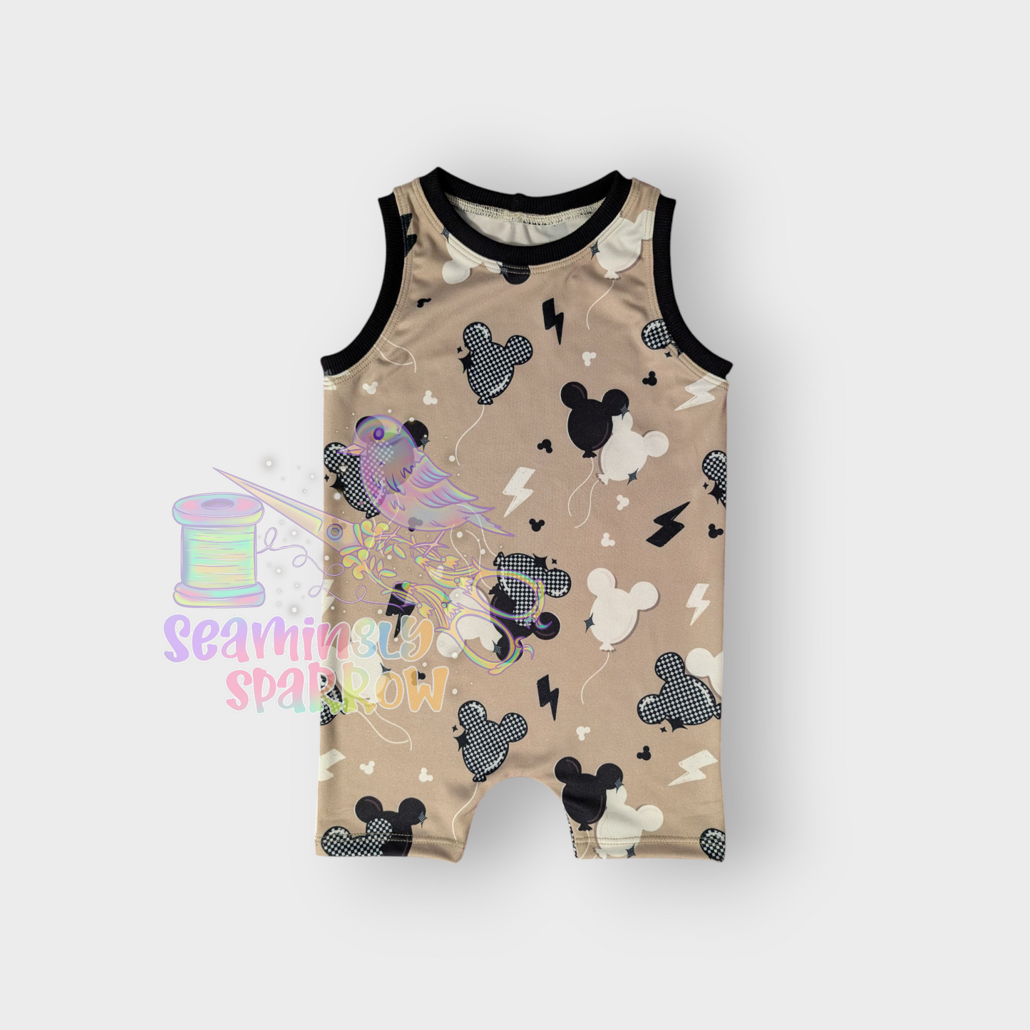 Eli Tank Romper - Neutral Mouse Balloons