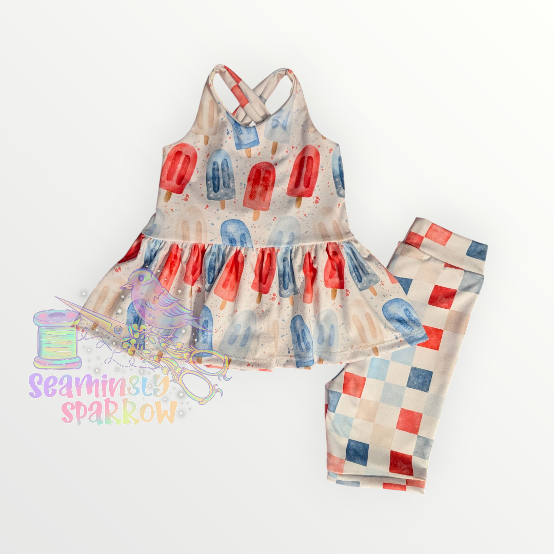 Sparrow Peplum + Bikers Set - RWB Pops