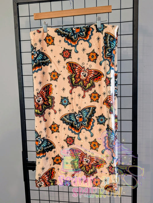 Blue Dog Butterfly Tattoo Flash - Silk Touch Minky Blanket