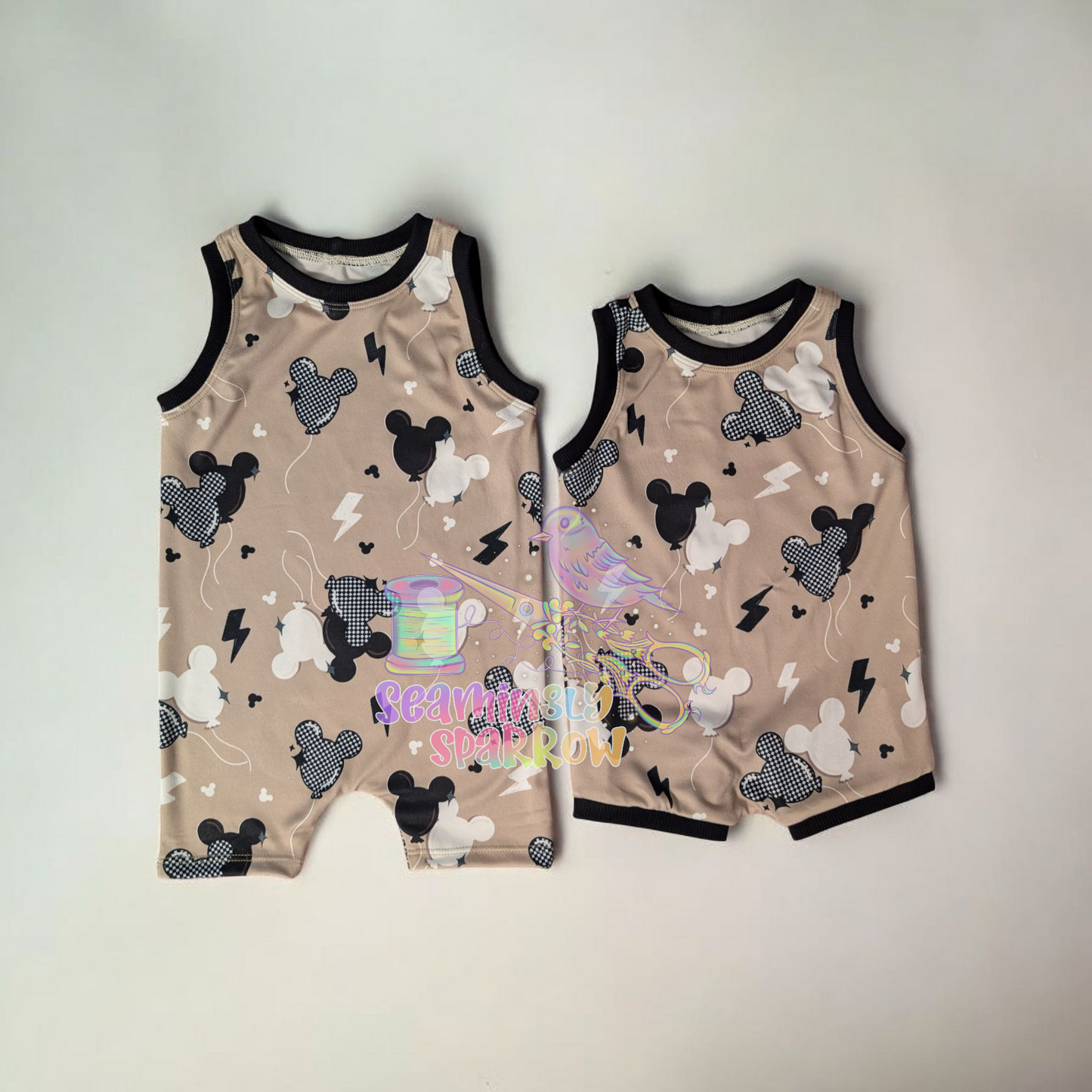Eli Tank Romper - Neutral Mouse Balloons