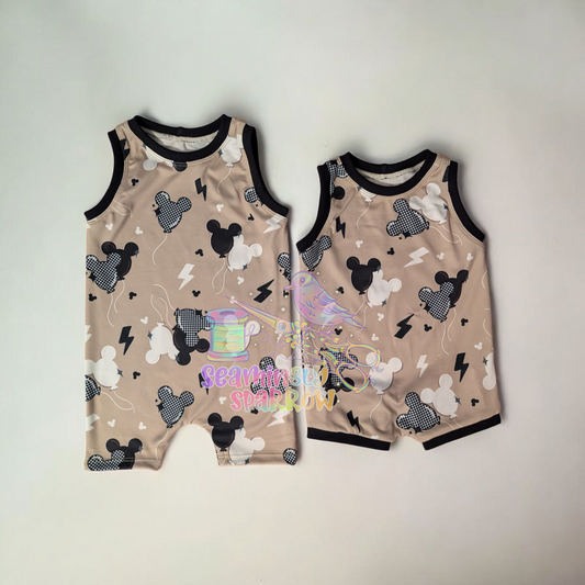 Eli Tank Romper - Neutral Mouse Balloons