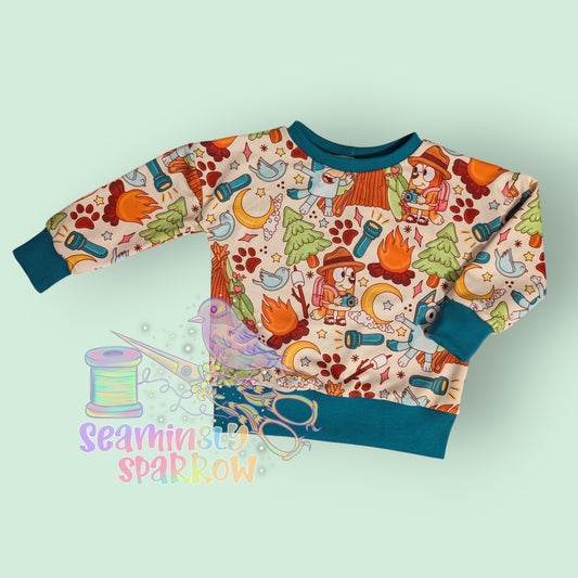 Dolman Sweatshirt - Camping Blue Dogs