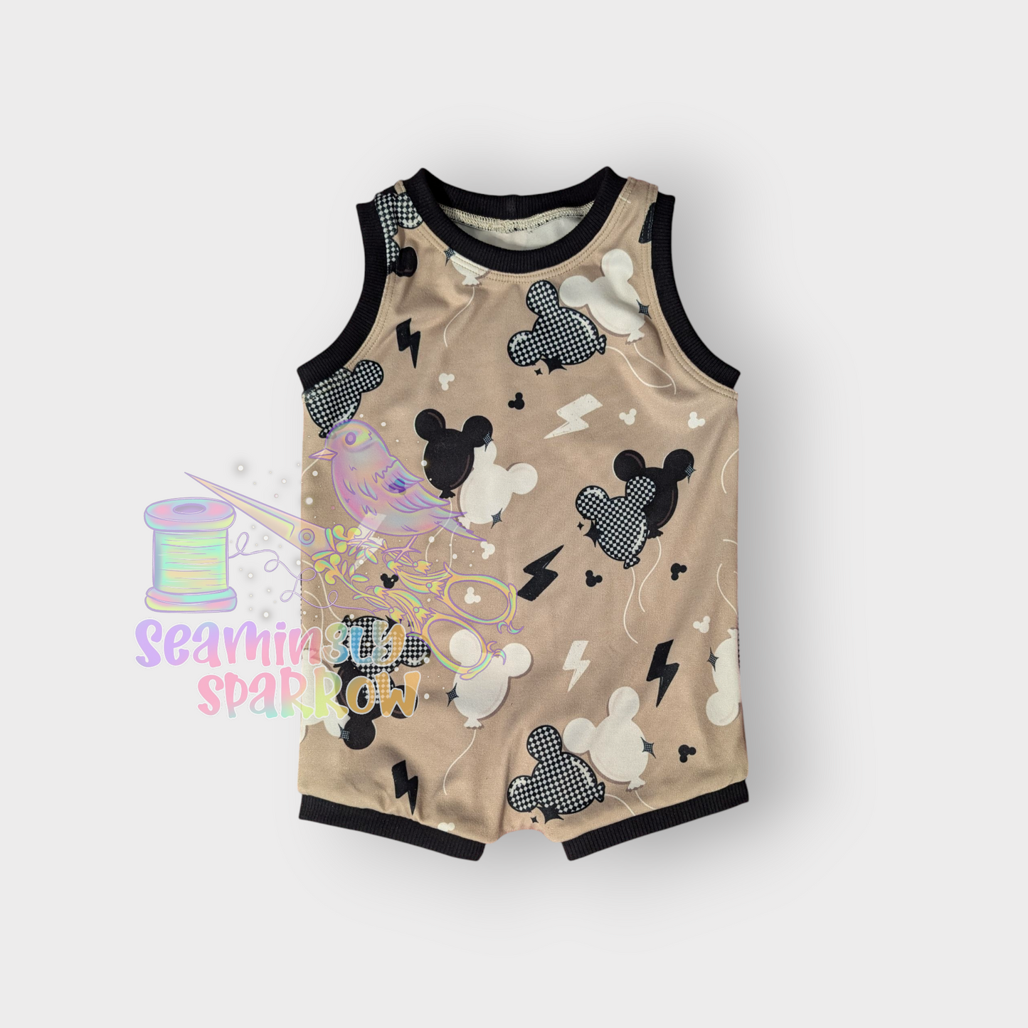 Eli Tank Romper - Neutral Mouse Balloons